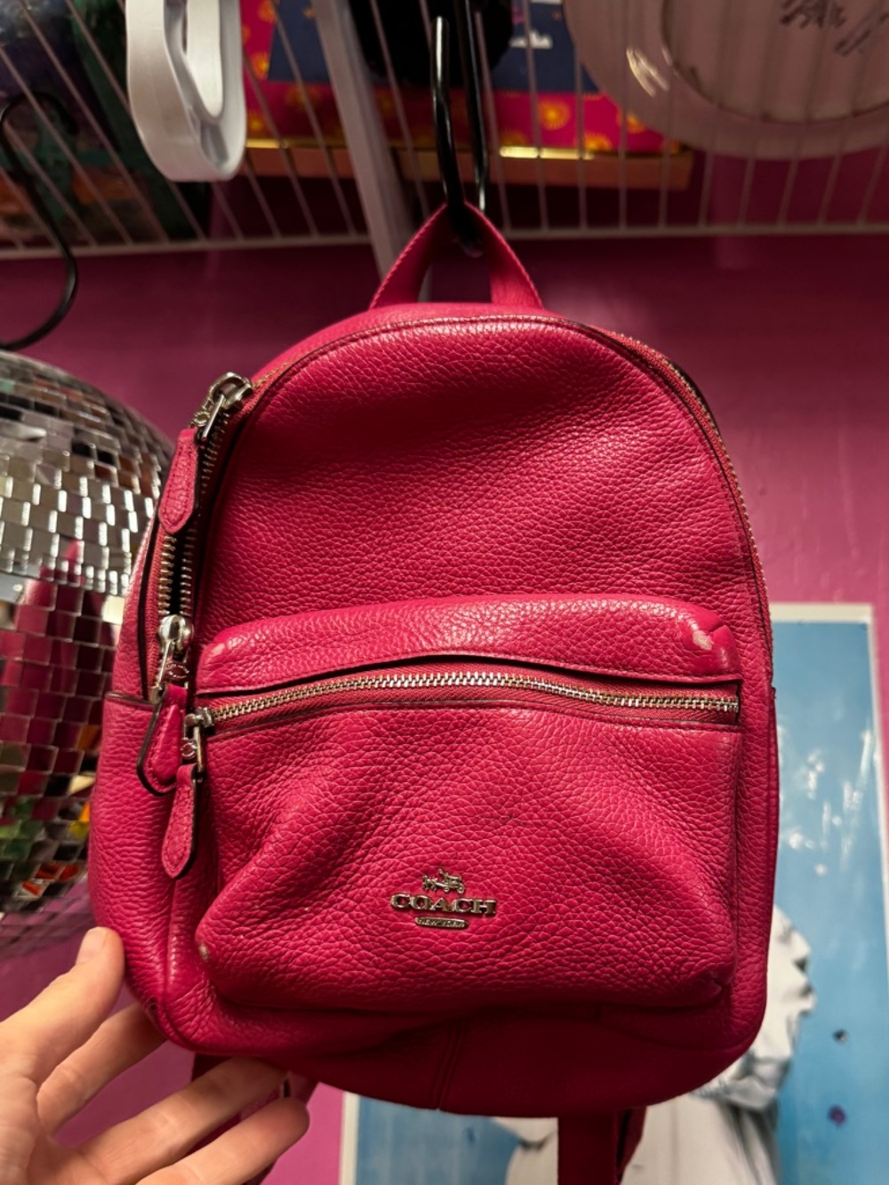 Coach Fuchsia Pebbled Leather Mini Backpack with Silver Hardware